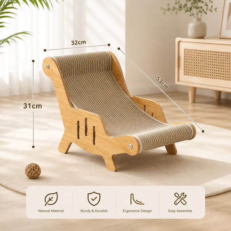 2-In-1 Natural Sisal Fiber Cat Scratcher Hammock & Lounge Chair, No Shedding, Breathable, Durable All-Season Use Cat Bed for Claw Sharpening & Rest, Natural Sisal Scratcher