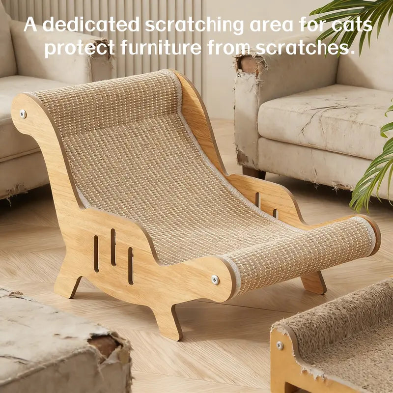 2-In-1 Natural Sisal Fiber Cat Scratcher Hammock & Lounge Chair, No Shedding, Breathable, Durable All-Season Use Cat Bed for Claw Sharpening & Rest, Natural Sisal Scratcher
