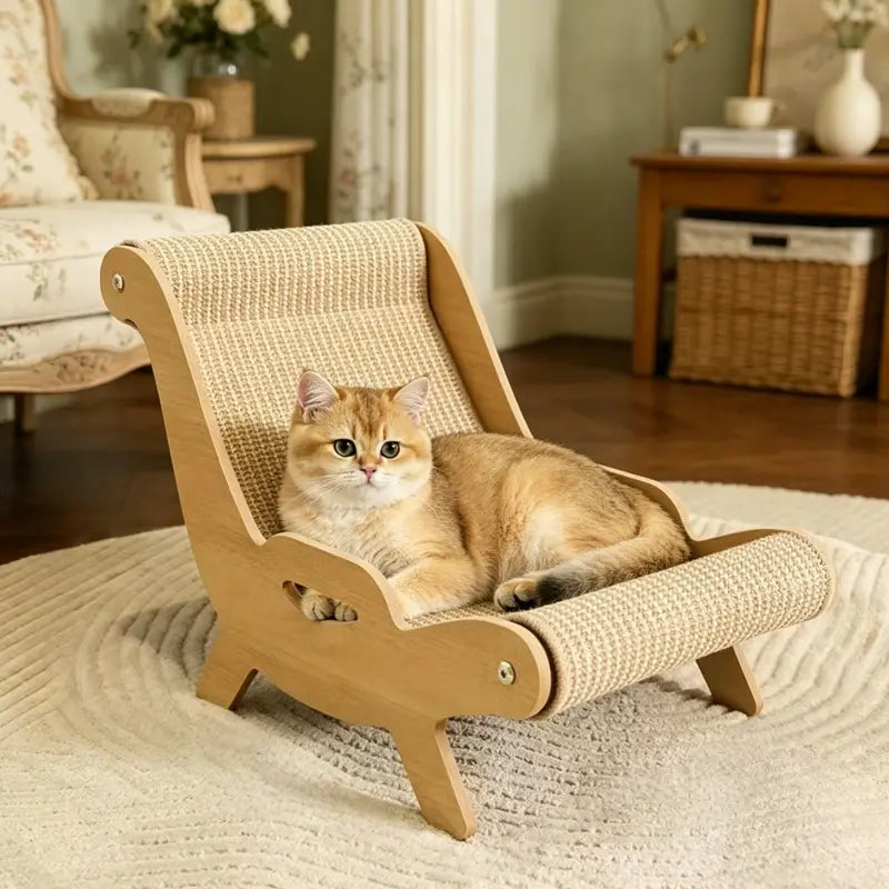 2-In-1 Natural Sisal Fiber Cat Scratcher Hammock & Lounge Chair, No Shedding, Breathable, Durable All-Season Use Cat Bed for Claw Sharpening & Rest, Natural Sisal Scratcher