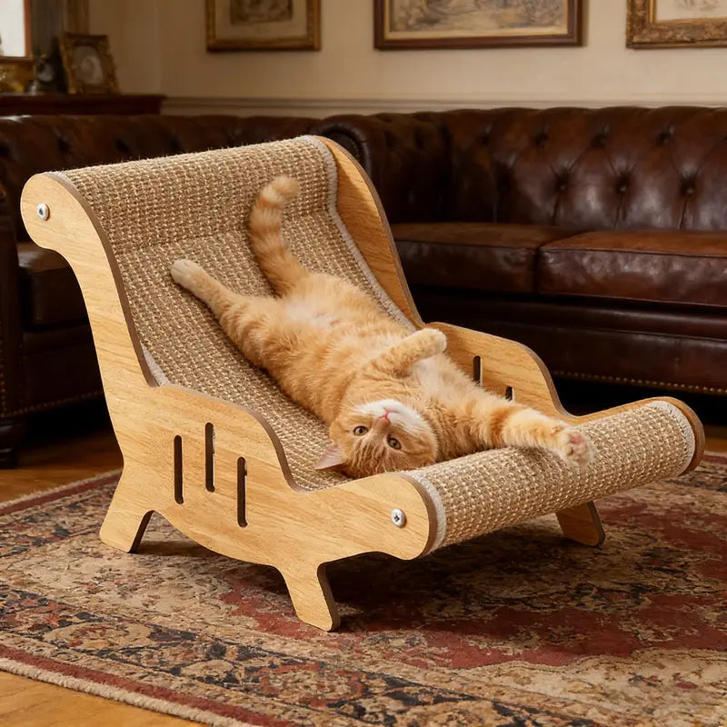 2-In-1 Natural Sisal Fiber Cat Scratcher Hammock & Lounge Chair, No Shedding, Breathable, Durable All-Season Use Cat Bed for Claw Sharpening & Rest, Natural Sisal Scratcher