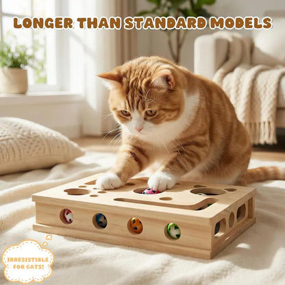 LIVANIRA Wooden Cat Scratch & File Enrichment Box - Claw Care Puzzle Toy with Replaceable Filing Pad, Large Scratch Area, Treat Openings, 3 Toy Balls for Indoor Cats