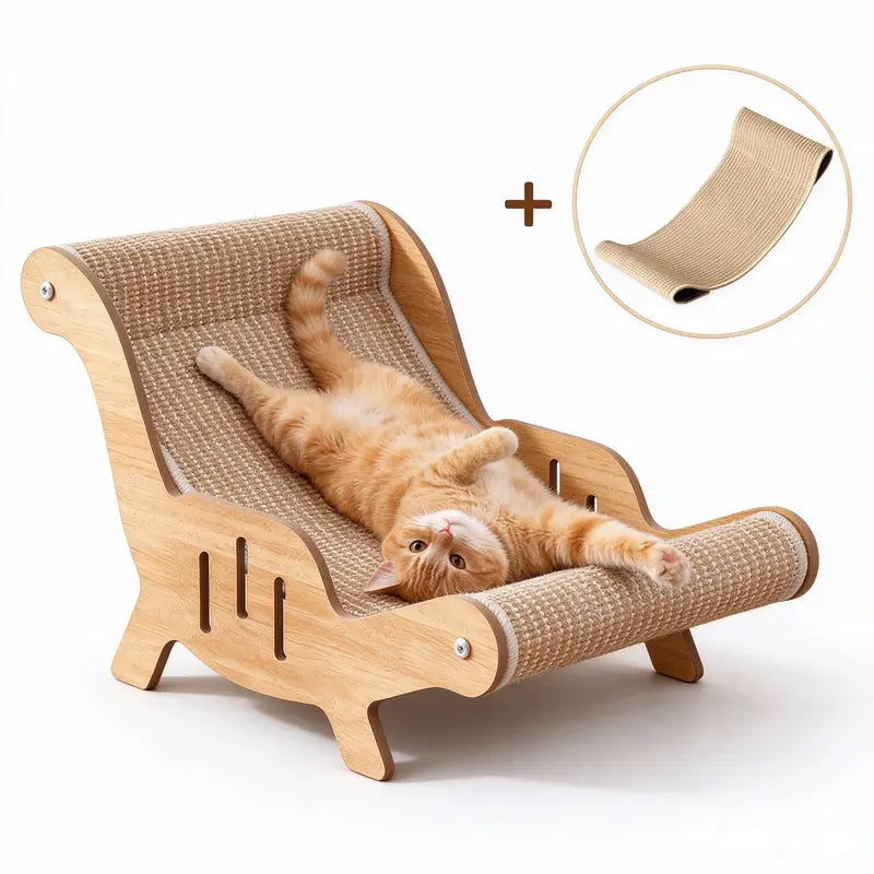 2-In-1 Natural Sisal Fiber Cat Scratcher Hammock & Lounge Chair, No Shedding, Breathable, Durable All-Season Use Cat Bed for Claw Sharpening & Rest, Natural Sisal Scratcher